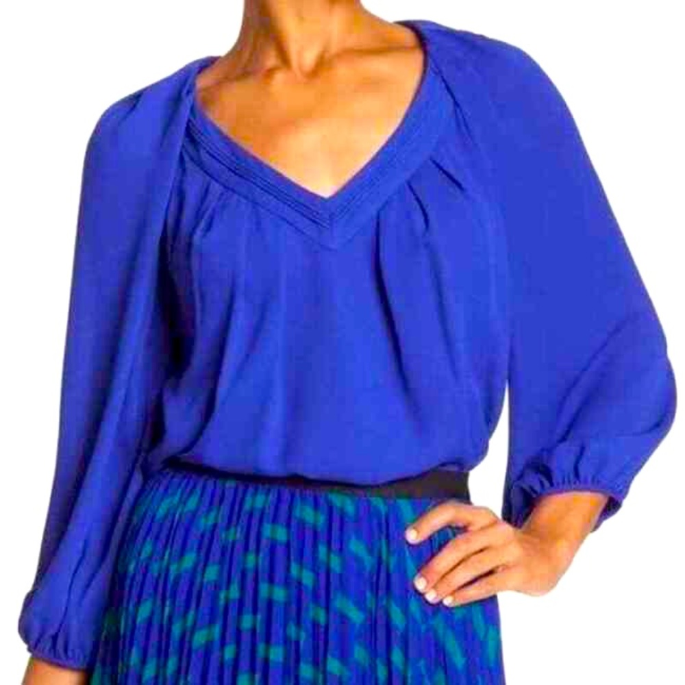 Diane von Furstenburg Cahil Silk Top, Blue, Size 2